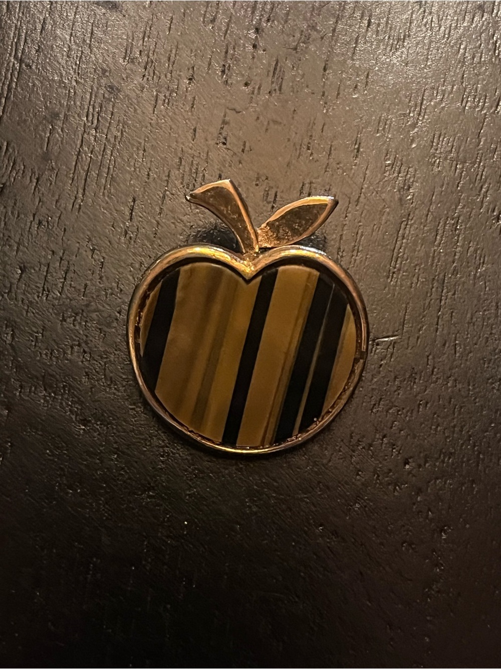 Vintage Crown Trifari Tiger Eye Apple Enamel Brooch